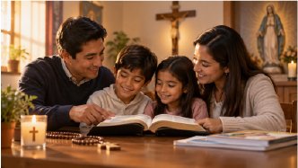 Familias reunidas en la catequesis familiar de la comunidad